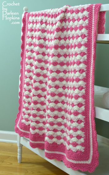 Adorable crocheted baby blanket.  Crochet pattern Shells of Love by Darleen Hopkins #CbyDH