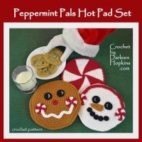 Hot pad crochet pattern. Christmas candy, gingerbread man and snowman