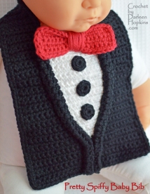 crochet baby bib pattern, tuxedo, by Darleen Hopkins #CbyDH
