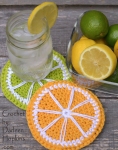 Lemon slice and Lime slice crochet pattern for coasters. Lime and Lemonade Coasters crochet pattern by Darleen Hopkins