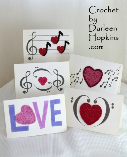 Love Notes crochet pattern for mixed media cards to make for Valentine's or any time