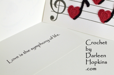 Love Notes, music themed make yourself crochet pattern Valentine's Day cards