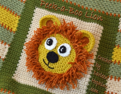 Lion Baby Blanket crochet pattern by Darleen Hopkins. Peek-a-Boo Lion #CbyDH