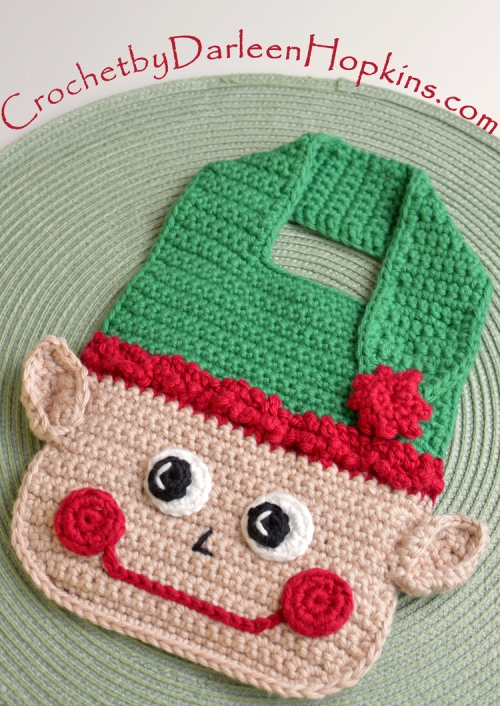 Christmas Elf Drool Bib crochet pattern by Darleen Hopkins #CbyDH