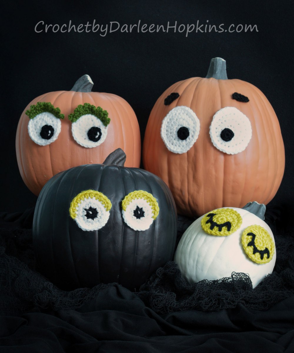 Halloween pumpkins with crocheted eyes pattern by Darleen Hopkins