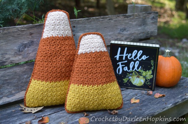 Crochet pattern for candy corn pillows by Darleen Hopkins