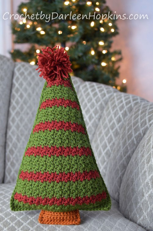 Striped Christmas Tree Pillow crochet pattern by Darleen Hopkins